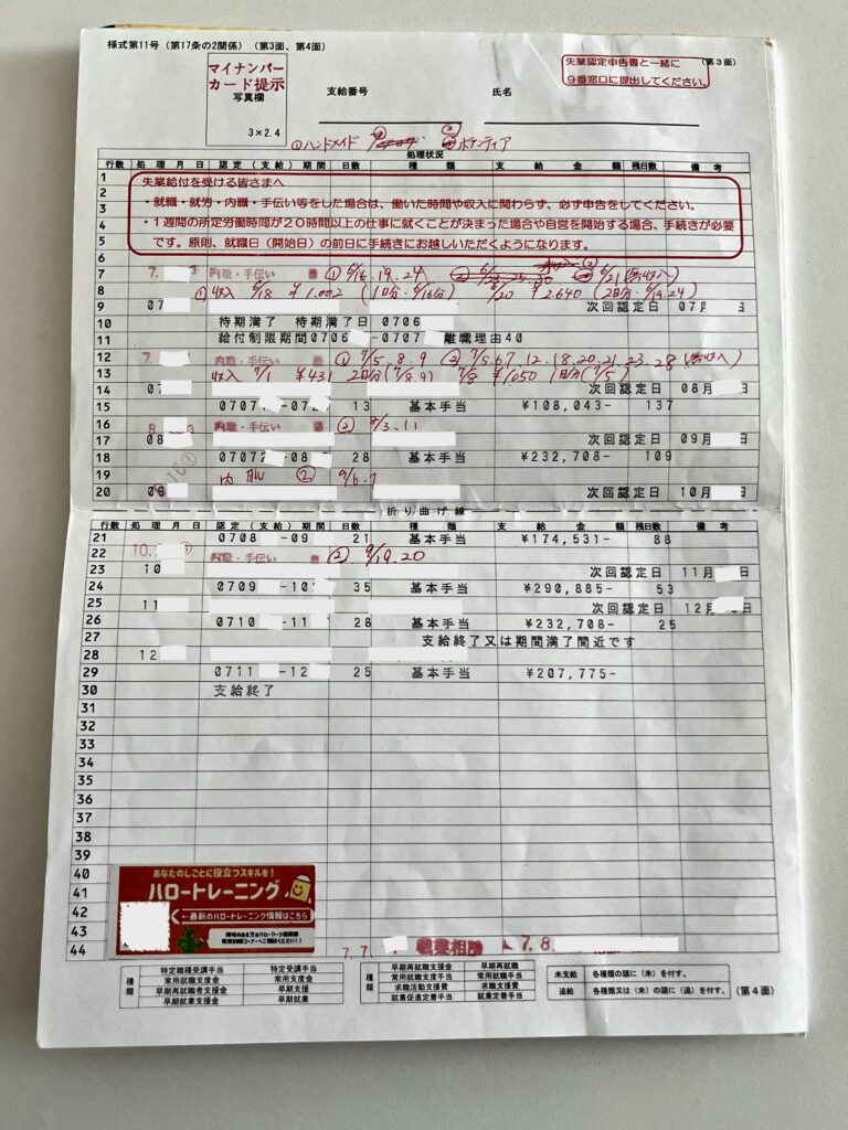 失業保険資格者証の実物