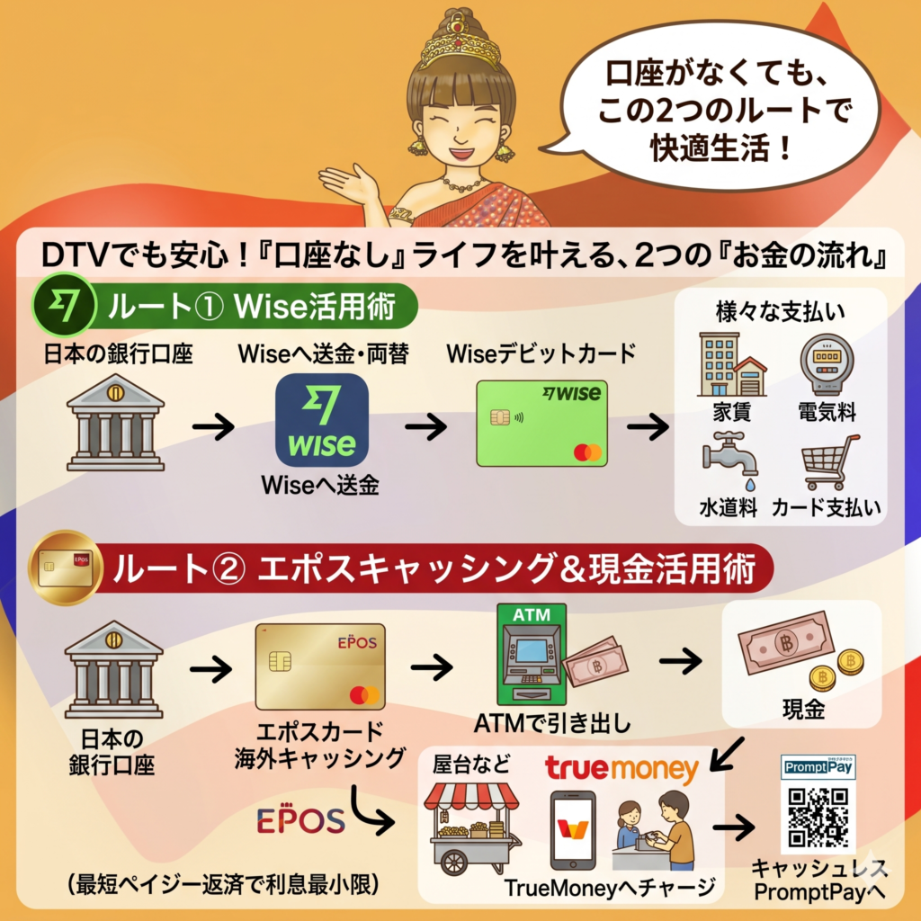 DTV保有者が生活するための、タイバーツでのお金のながれ