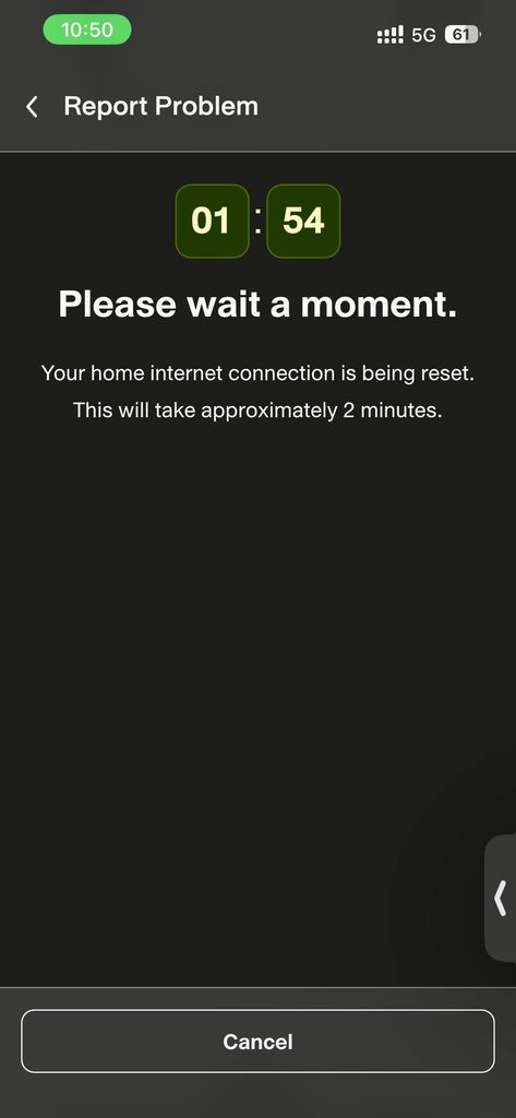 myAISアプリのSupport画面のScreenshot
AIS側でテスト中、2分間待つよう説明している