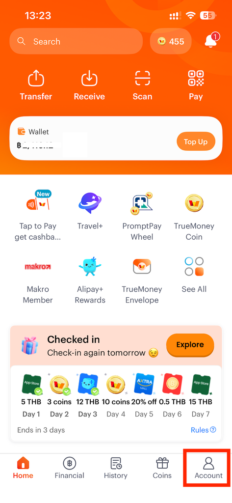 TrueMoney WalletアプリのトップページのScreenshot