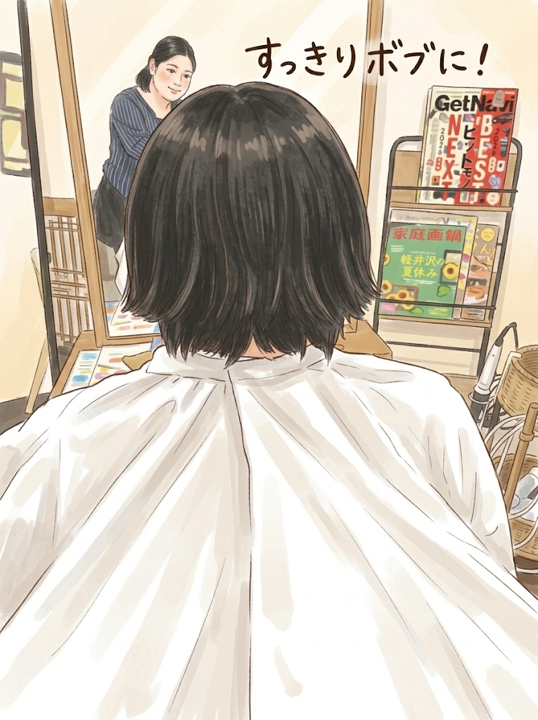 美容室での様子、
ヘアドネーション用にカットした後の絵