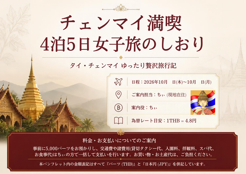 PDFにまとめた、実際のチェンマイ旅行のしおり